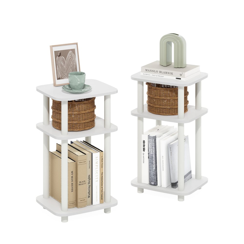 Just 3-Tier Turn-N-Tube Curve End Table, Side Table, 2-Pack, White/White