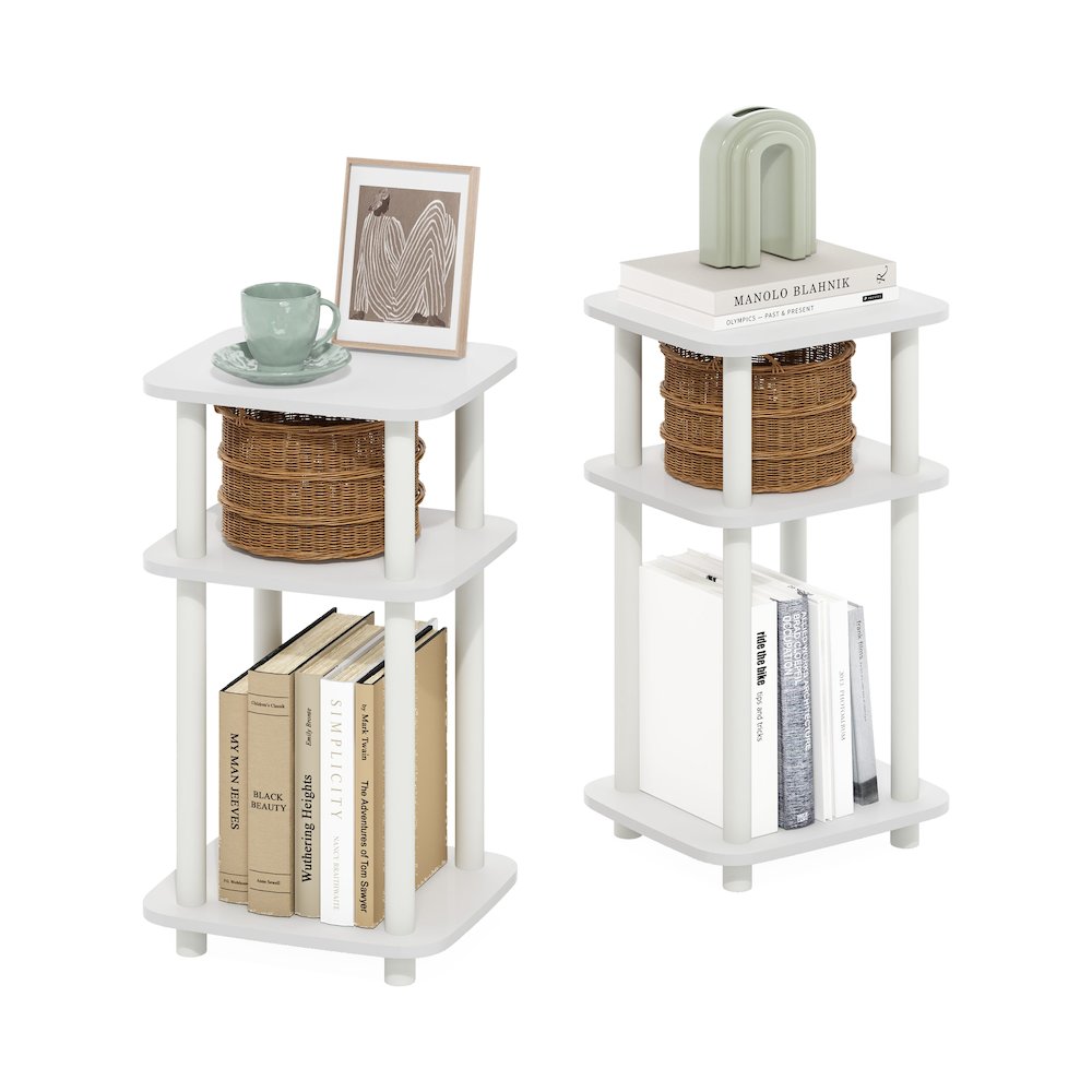 Just 3-Tier Turn-N-Tube Curve End Table, Side Table, 2-Pack, White/White