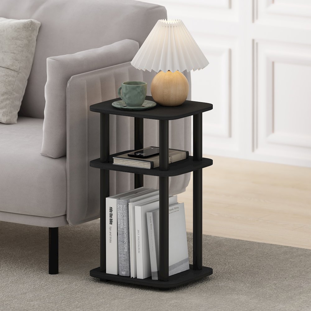 Just 3-Tier Turn-N-Tube Curve End Table, Side Table, 1-Pack, Americano/Black