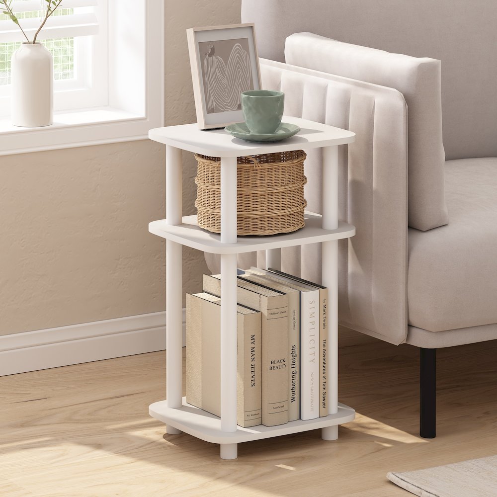 Just 3-Tier Turn-N-Tube Curve End Table, Side Table, 1-Pack, White/White
