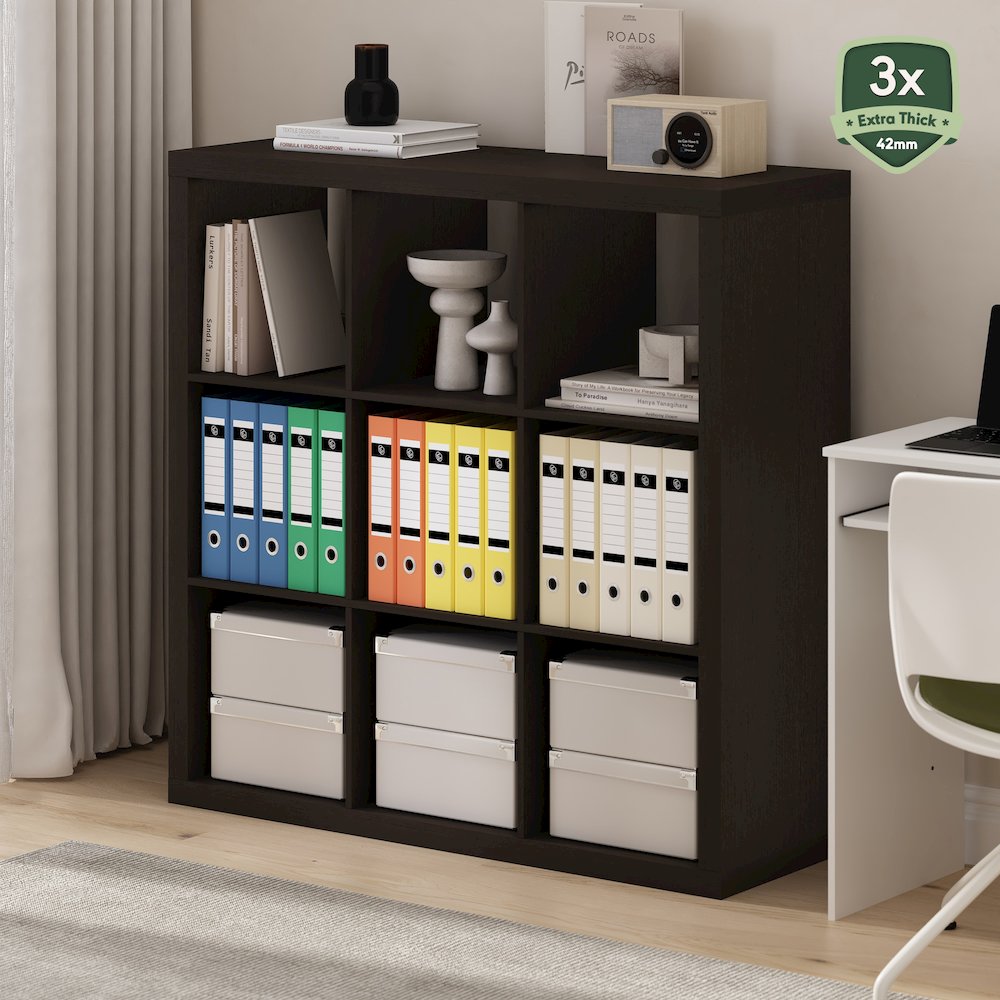 Cubicle Extra Thick Frame Decorative Cube Storage Organizer, 9-Cube, Dark Oak