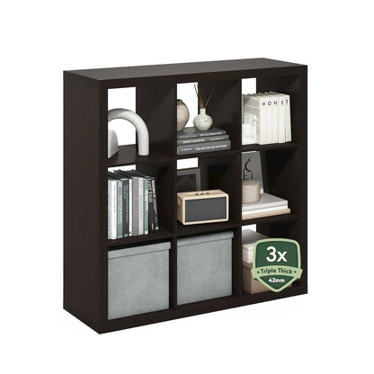 Cubicle Extra Thick Frame Decorative Cube Storage Organizer, 9-Cube, Dark Oak
