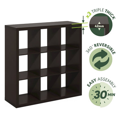 Cubicle Extra Thick Frame Decorative Cube Storage Organizer, 9-Cube, Dark Oak