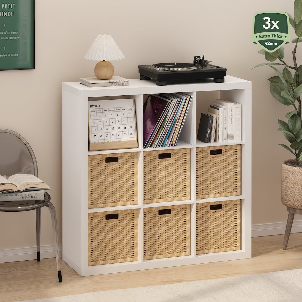 Cubicle Extra Thick Frame Decorative Cube Storage Organizer, 9-Cube, White