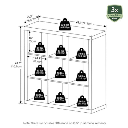 Cubicle Extra Thick Frame Decorative Cube Storage Organizer, 9-Cube, White