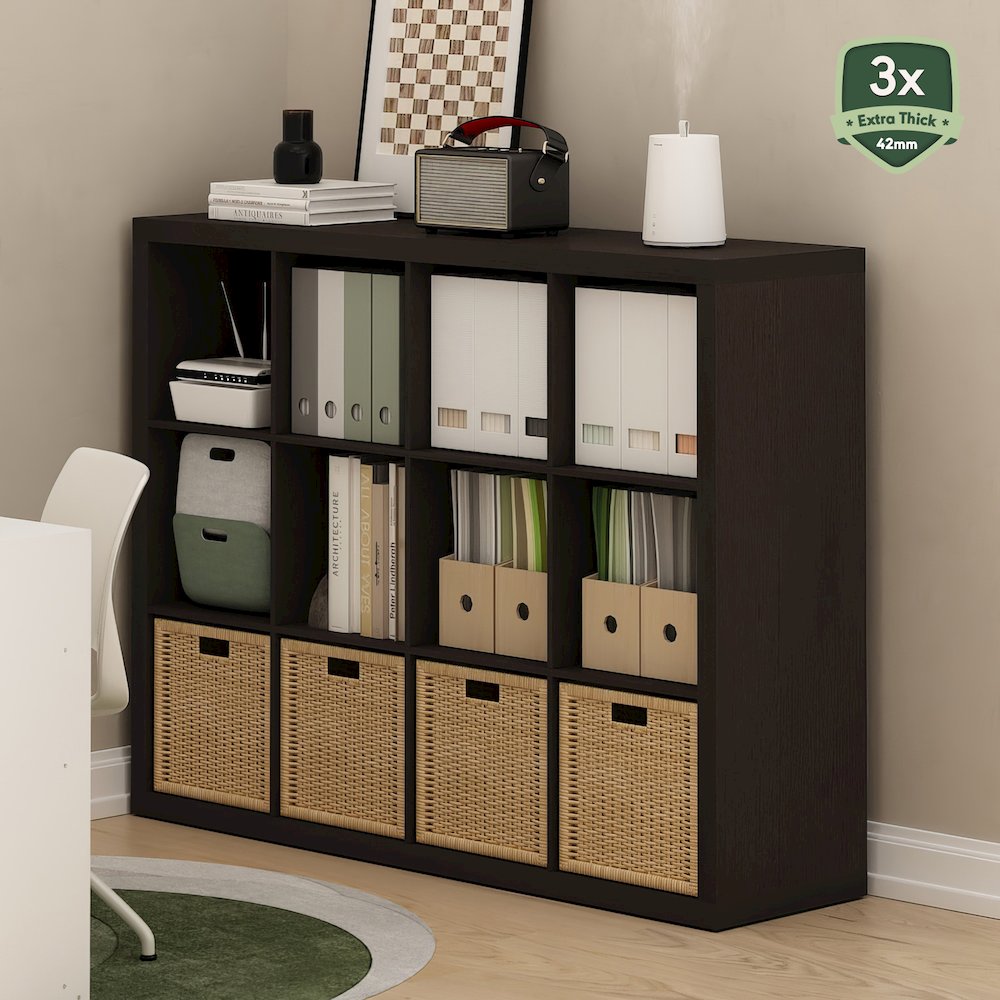 Cubicle Extra Thick Frame Decorative Cube Storage Organizer, 12-Cube, Dark Oak