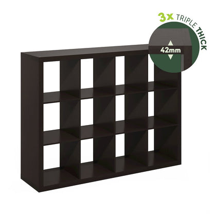 Cubicle Extra Thick Frame Decorative Cube Storage Organizer, 12-Cube, Dark Oak