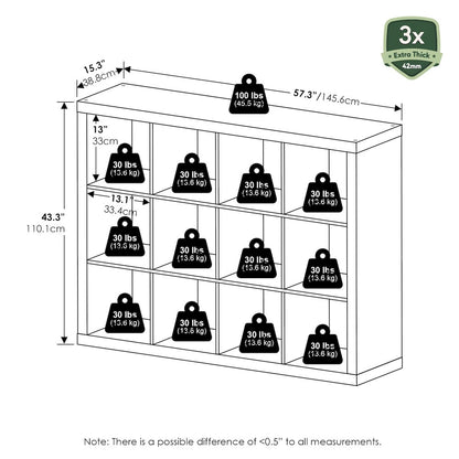 Cubicle Extra Thick Frame Decorative Cube Storage Organizer, 12-Cube, Dark Oak