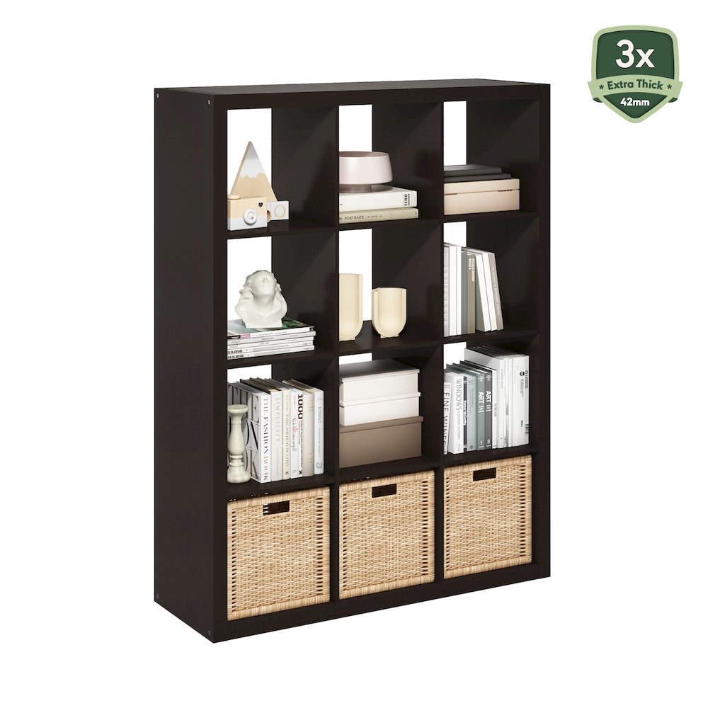 Cubicle Extra Thick Frame Decorative Cube Storage Organizer, 12-Cube, Dark Oak