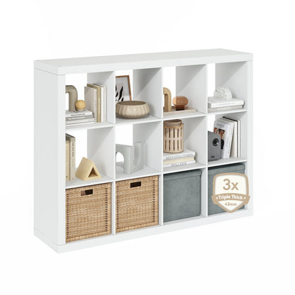 12-Cube Bookshelf, Triple Thick Frame Cube Storage Organizer, Plain White