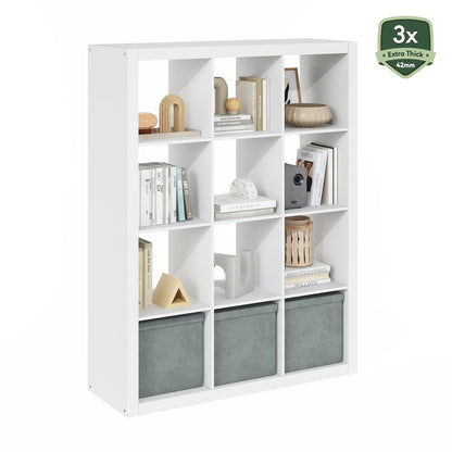 12-Cube Bookshelf, Triple Thick Frame Cube Storage Organizer, Plain White