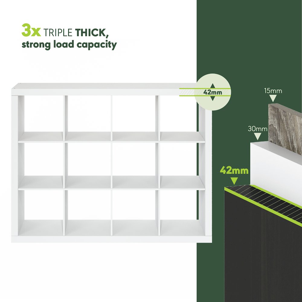 12-Cube Bookshelf, Triple Thick Frame Cube Storage Organizer, Plain White
