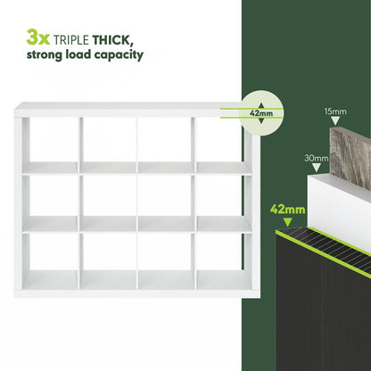 12-Cube Bookshelf, Triple Thick Frame Cube Storage Organizer, Plain White