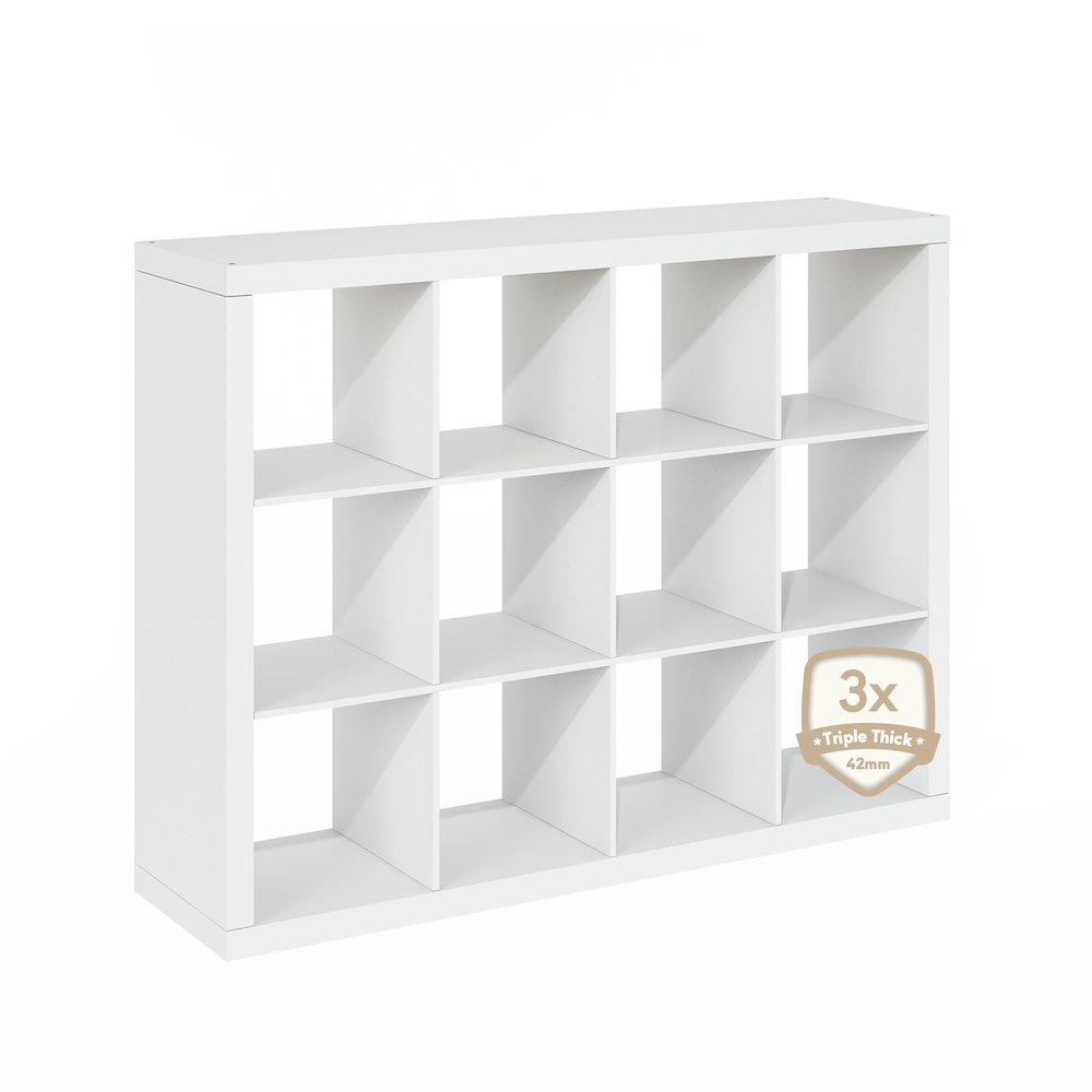 12-Cube Bookshelf, Triple Thick Frame Cube Storage Organizer, Plain White