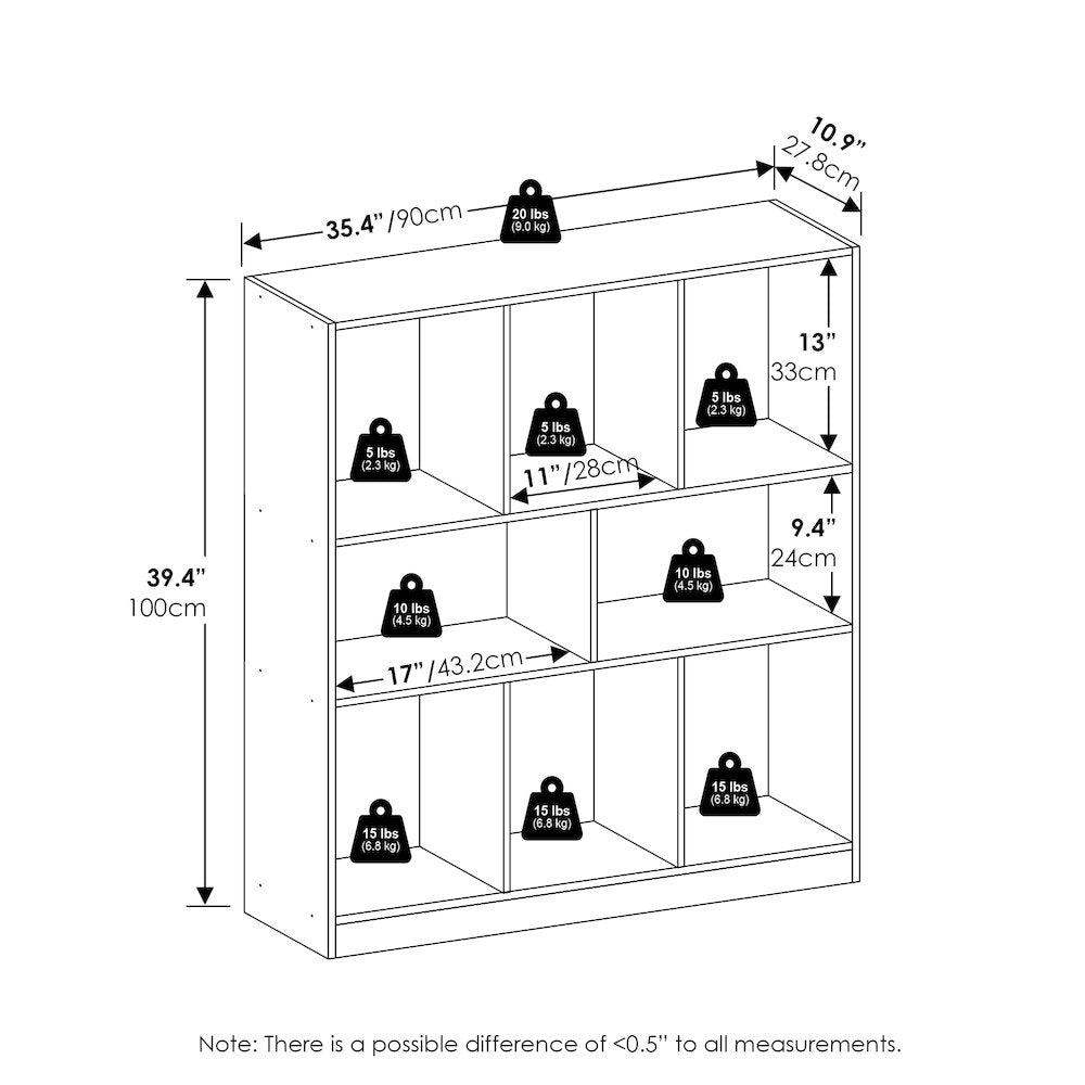 8-Cube Horizontal Bookcase, Bookshelf, Storage Organizer, 35 Width, Espresso