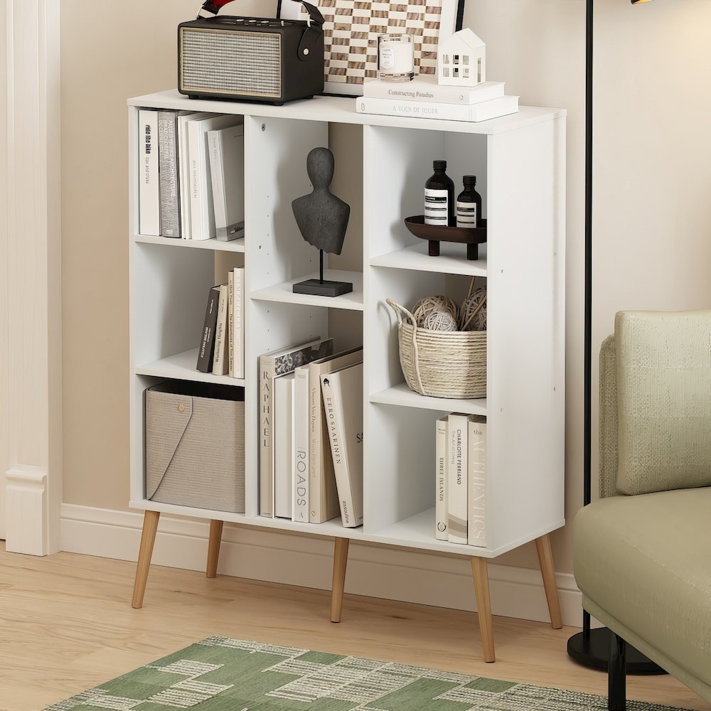 Claude Mid Century Style 8-Cube Bookcase, Bookshelf, Storage Organizer