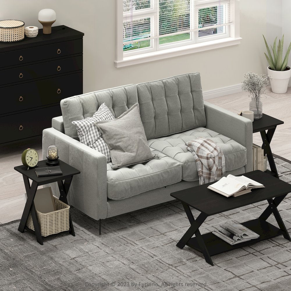Modern Simplistic Criss-Crossed End Table, Black Espresso, Set of 2
