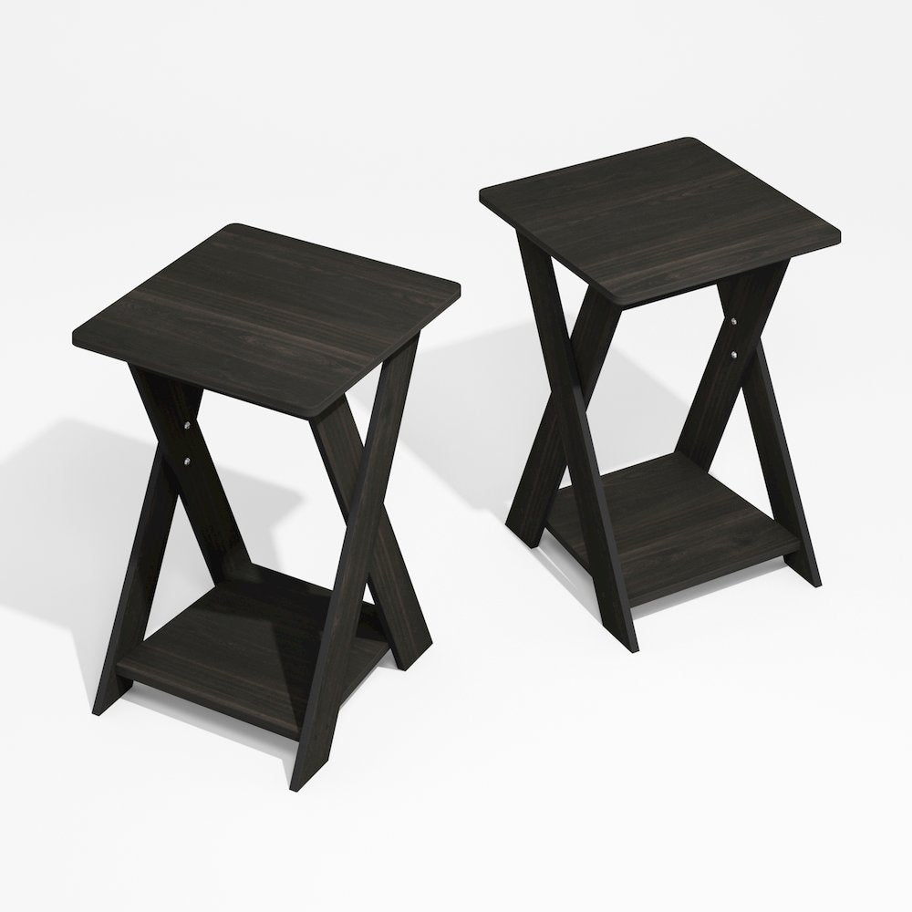 Modern Simplistic Criss-Crossed End Table, Black Espresso, Set of 2