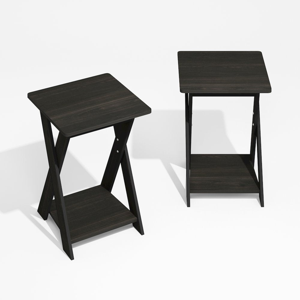 Modern Simplistic Criss-Crossed End Table, Black Espresso, Set of 2