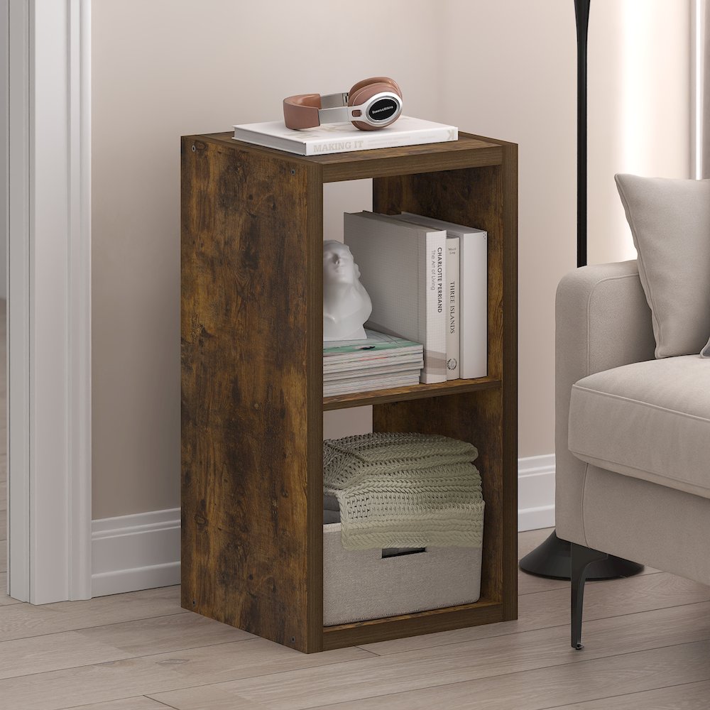 Cubicle Open Back Decorative Cube Storage Organizer, 2-Cube, Amber Pine