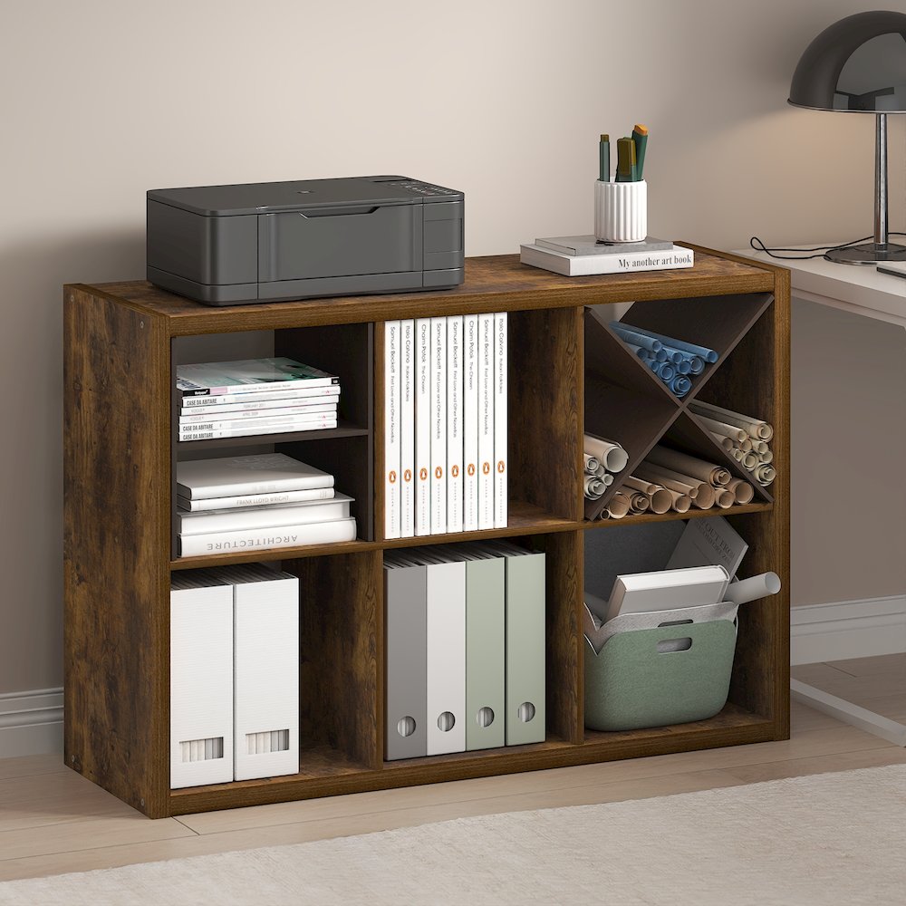 Cubicle Open Back Decorative Cube Storage Organizer, 6-Cube, Amber Pine