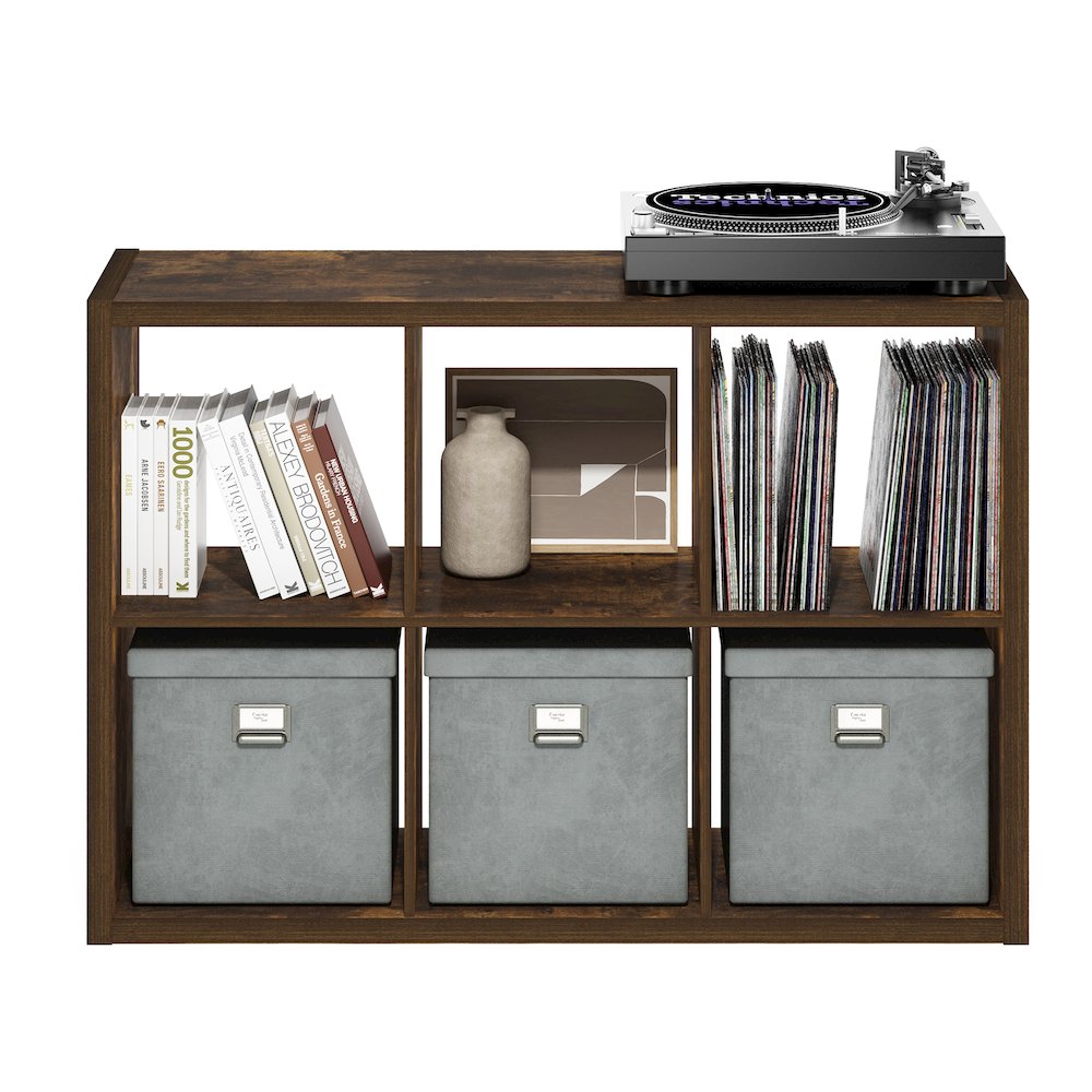 Cubicle Open Back Decorative Cube Storage Organizer, 6-Cube, Amber Pine