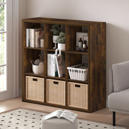 Cubicle Open Back Decorative Cube Storage Organizer, 9-Cube, Amber Pine