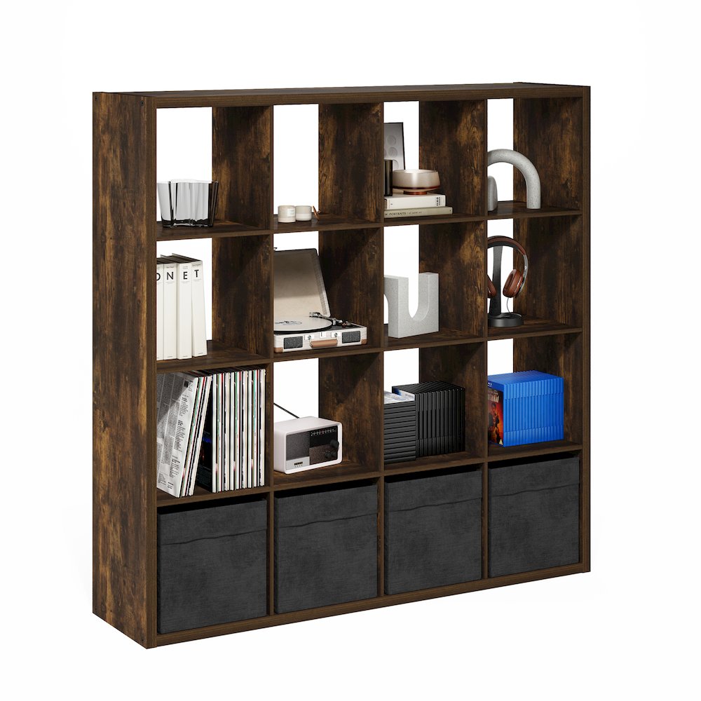 Cubicle Open Back Decorative Cube Storage Organizer, 16-Cube, Amber Pine