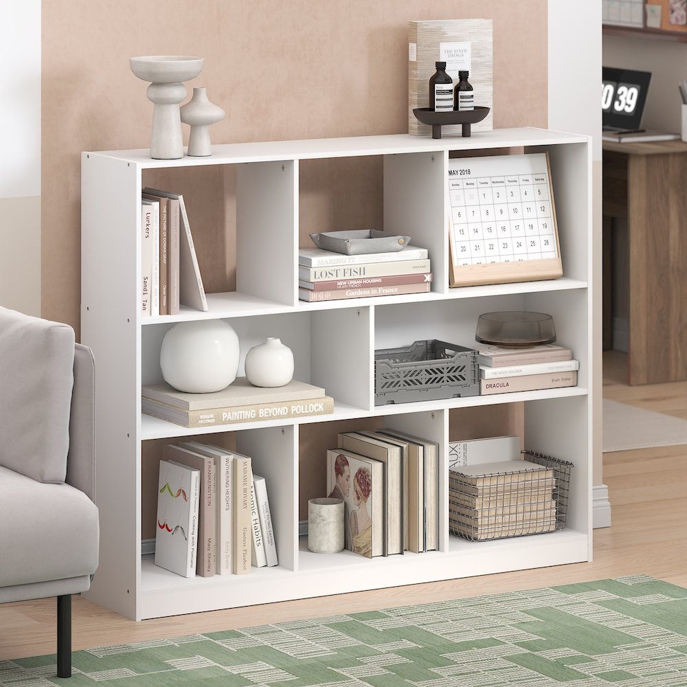 Daly 8-Cube Horizontal 3 Tier Bookcase, Bookshelf, Storage Organizer, 47 Width