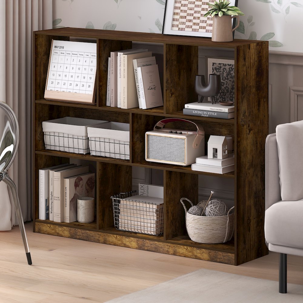 Daly 8-Cube Horizontal 3 Tier Bookcase, Bookshelf, Storage Organizer, 47 Width