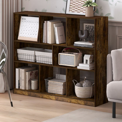 Daly 8-Cube Horizontal 3 Tier Bookcase, Bookshelf, Storage Organizer, 47 Width
