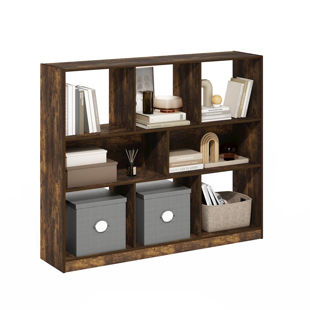 Daly 8-Cube Horizontal 3 Tier Bookcase, Bookshelf, Storage Organizer, 47 Width