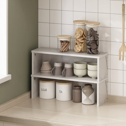 18-Inch Kitchen Counter Stackable Organizer Shelf, Light Marble, Set of 2