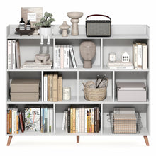 10-Cube Mid Century Style Bookshelf, Storage Organizer with Wood Legs, White