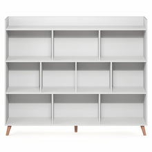 10-Cube Mid Century Style Bookshelf, Storage Organizer with Wood Legs, White