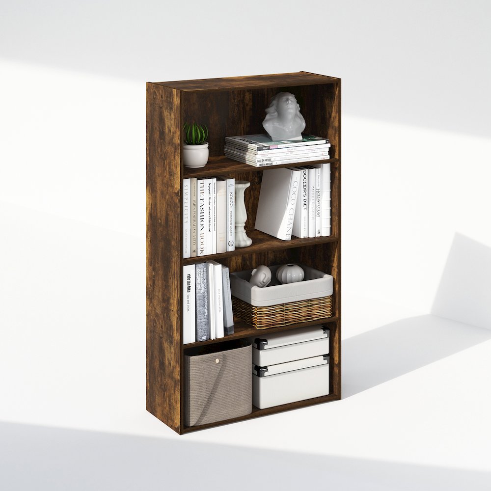 Simple Open Shelf, Bookcases, 4-Tier, Amber Pine