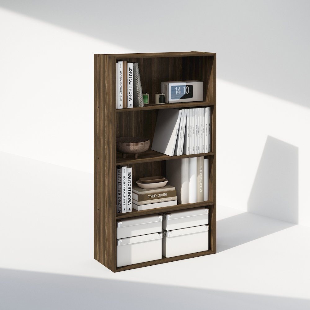 Simple Open Shelf, Bookcases, 4-Tier, Columbia Walnut