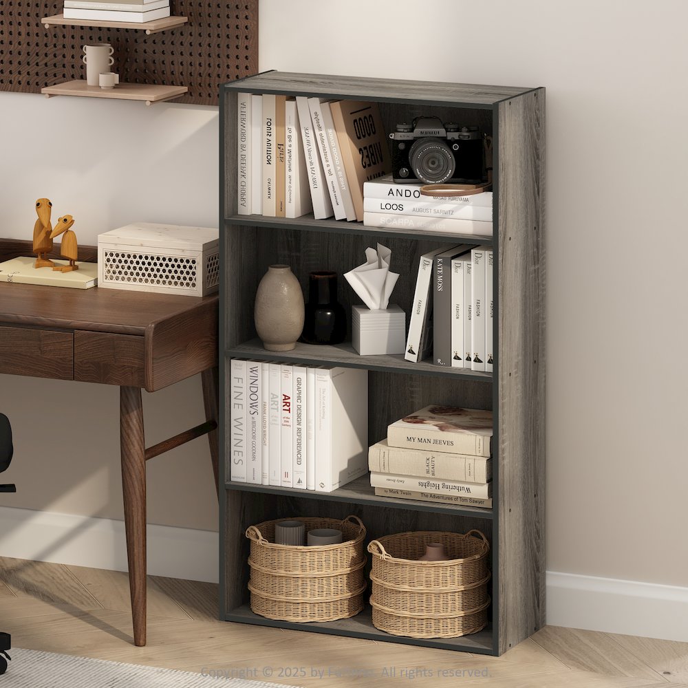 Simple Open Shelf, Bookcases, 4-Tier, French Oak