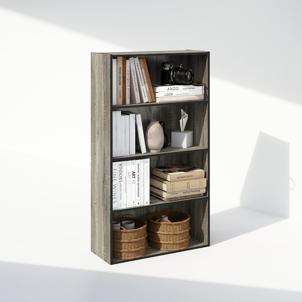 Simple Open Shelf, Bookcases, 4-Tier, French Oak