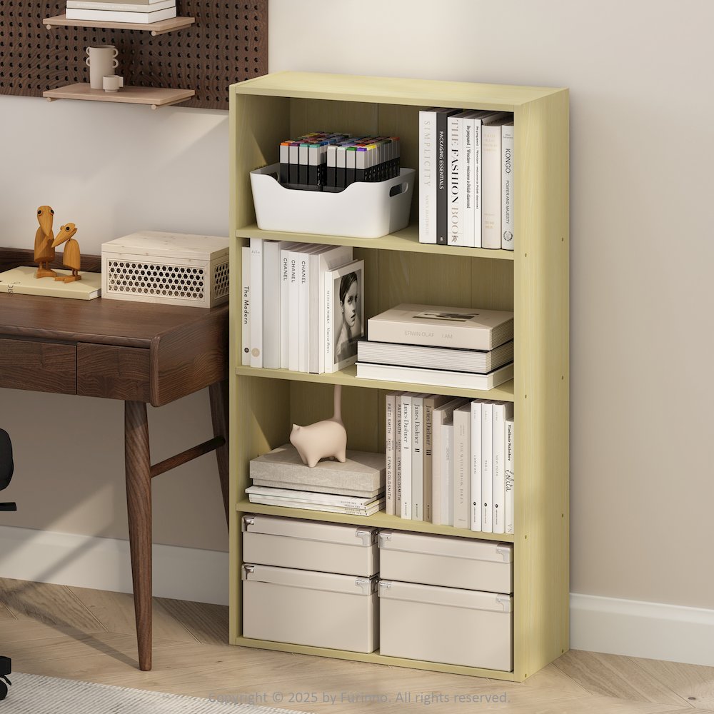 Simple Open Shelf, Bookcases, 4-Tier, Steam Beech