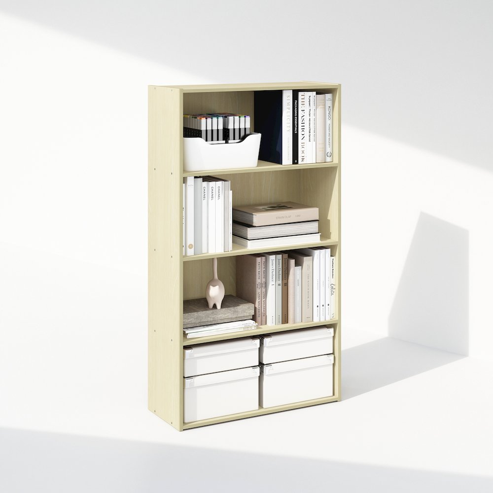 Simple Open Shelf, Bookcases, 4-Tier, Steam Beech