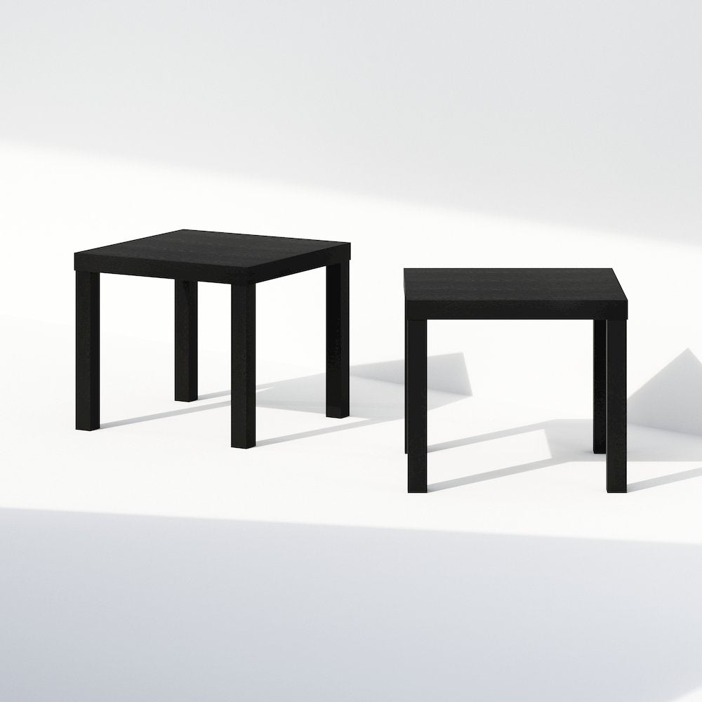 Classic Homey Square Nightstand, Bedside Tables, Set of 2, Black