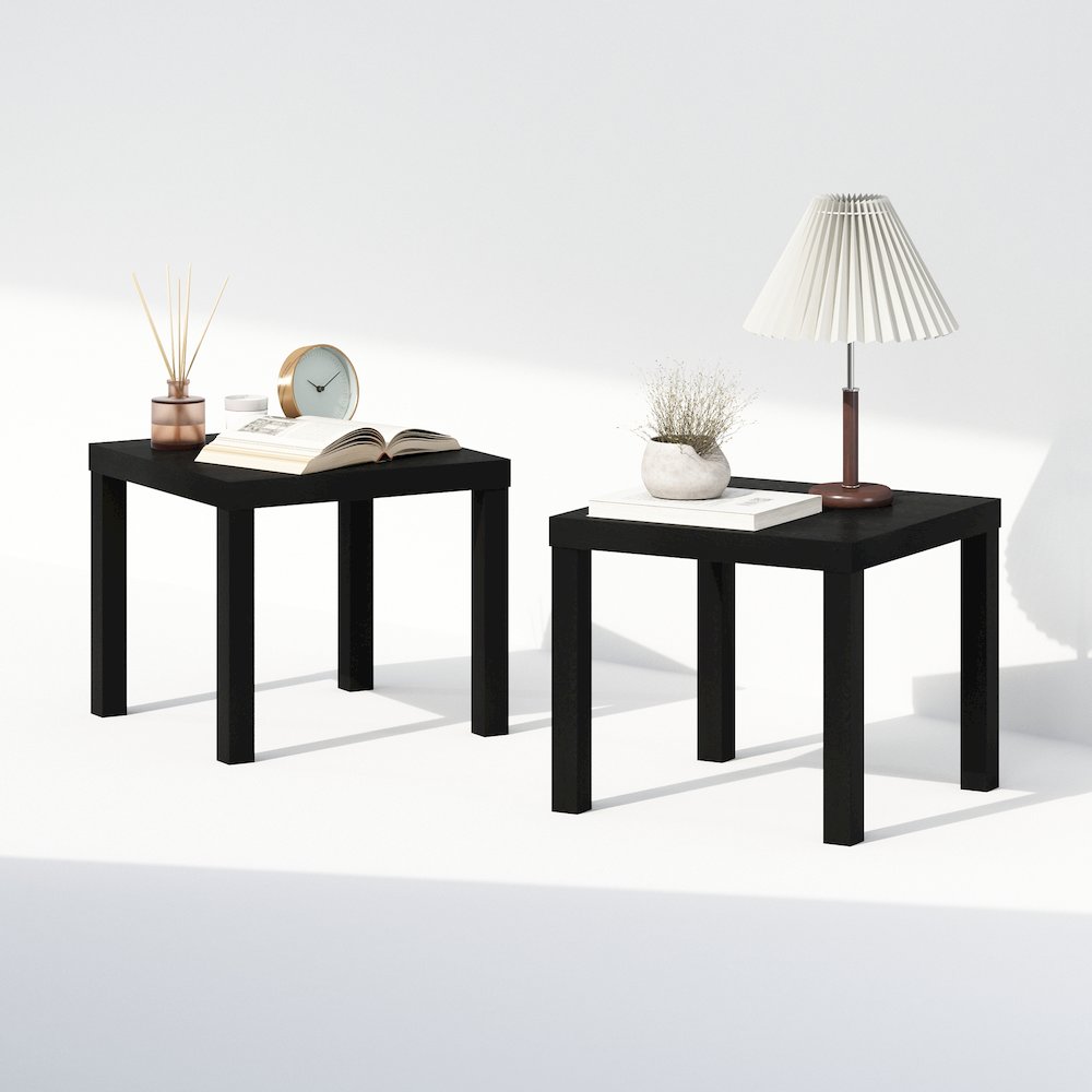 Classic Homey Square Nightstand, Bedside Tables, Set of 2, Black