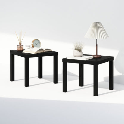 Classic Homey Square Nightstand, Bedside Tables, Set of 2, Black