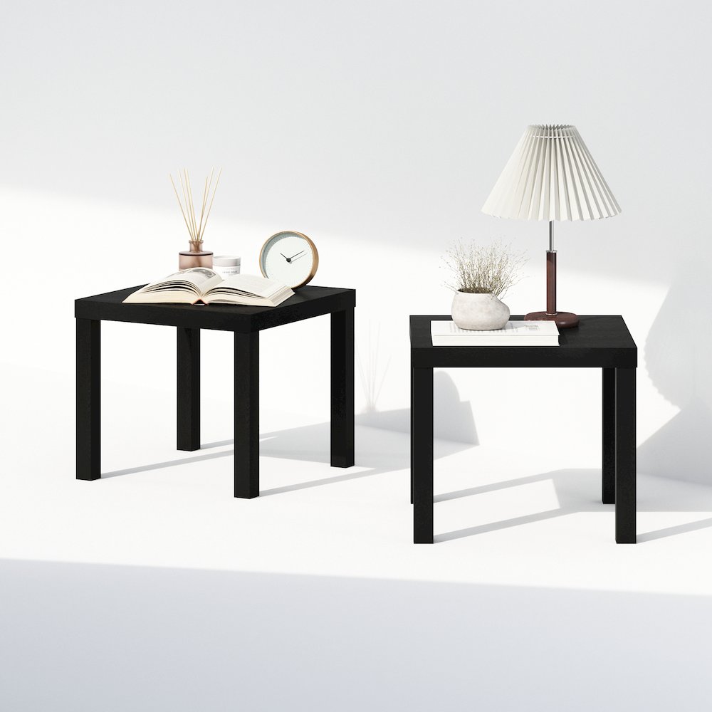 Classic Homey Square Nightstand, Bedside Tables, Set of 2, Black