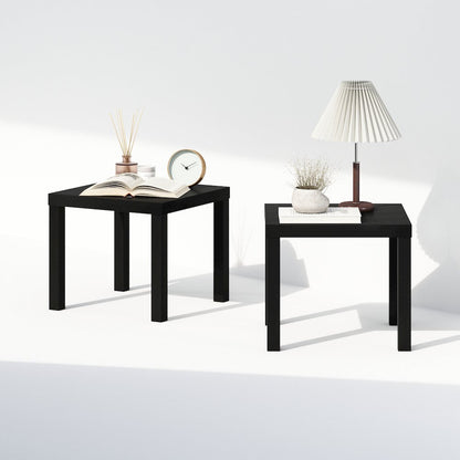 Classic Homey Square Nightstand, Bedside Tables, Set of 2, Black