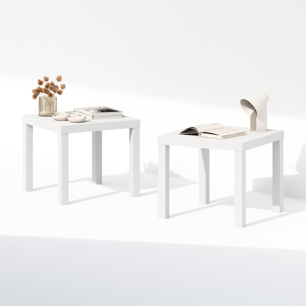 Classic Homey Square Nightstand, Bedside Tables, Set of 2, White