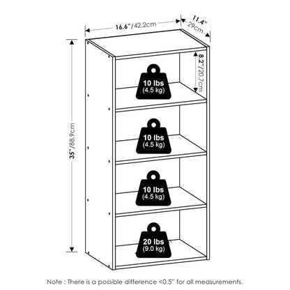 Basic 4-Tier Open Shelf Bookcase, Bookshelf, Storage Organizer, 11 x 17 x 35