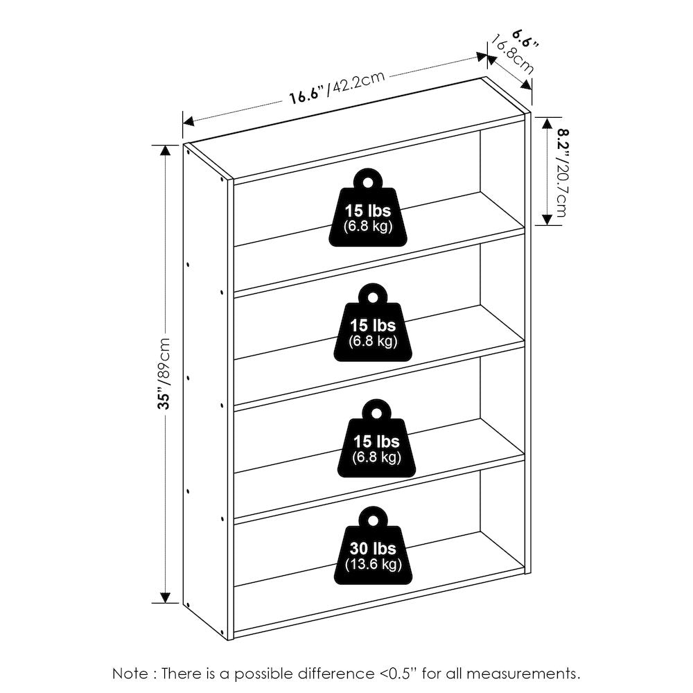 Basic 4-Tier Open Shelf Bookcase, Bookshelf, Storage Organizer, 6 x 24 x 35