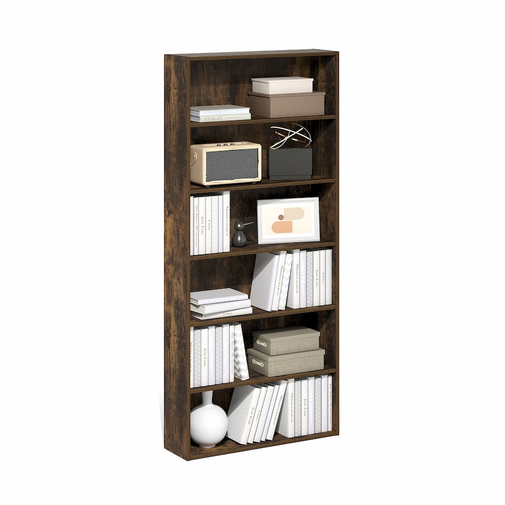 Basic 6-Tier Open Shelf Bookcase, Bookshelf, Storage Organizer, Amber Pine